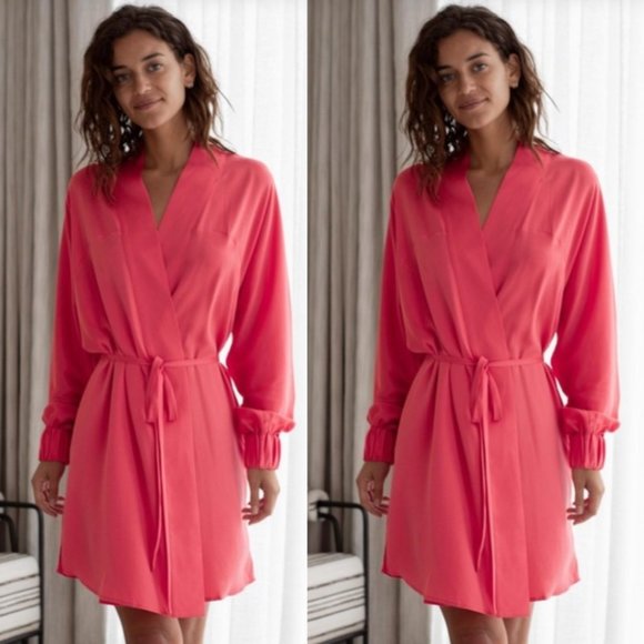 lunya Other - Lunya Washable Silk Robe Energized Pink Medium Self Tie Removable Belt Pockets